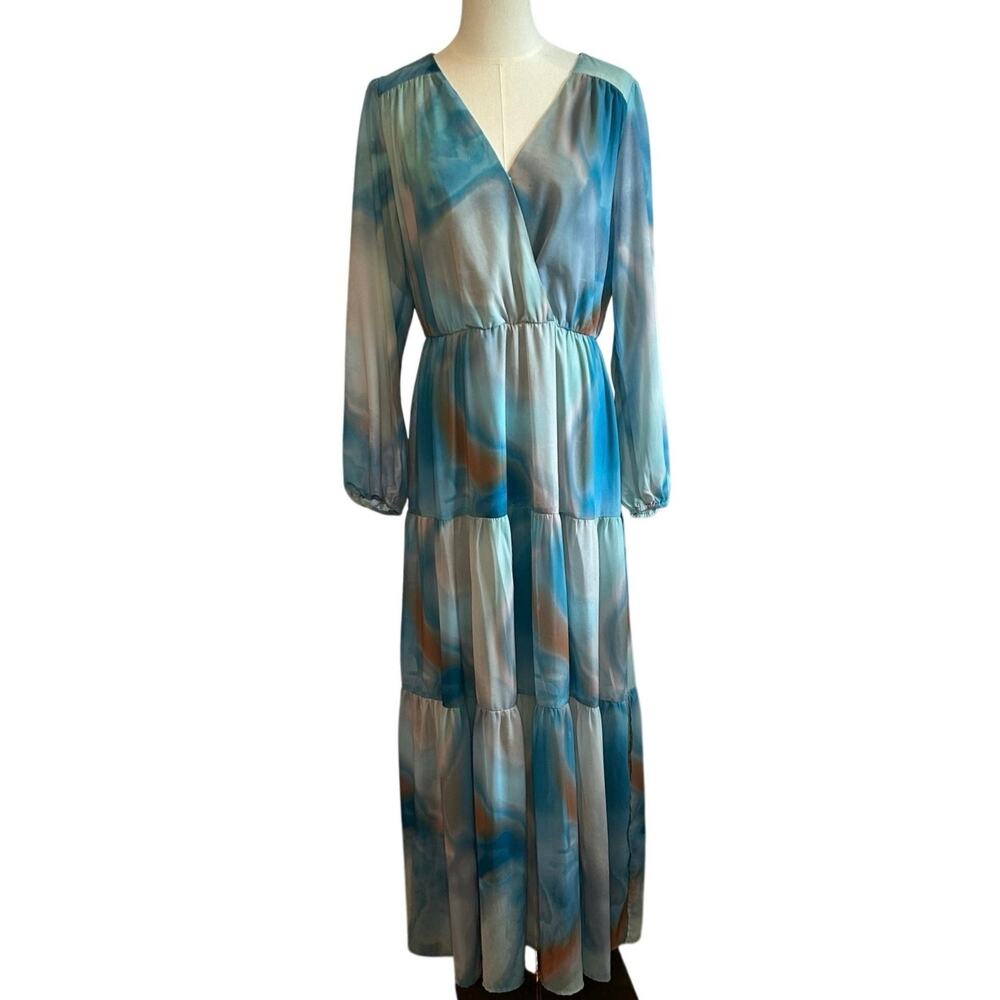 Socialite Blue Layered Flowy Maxi Dress XL Wedding Guest Whimsigoth Boho Glam